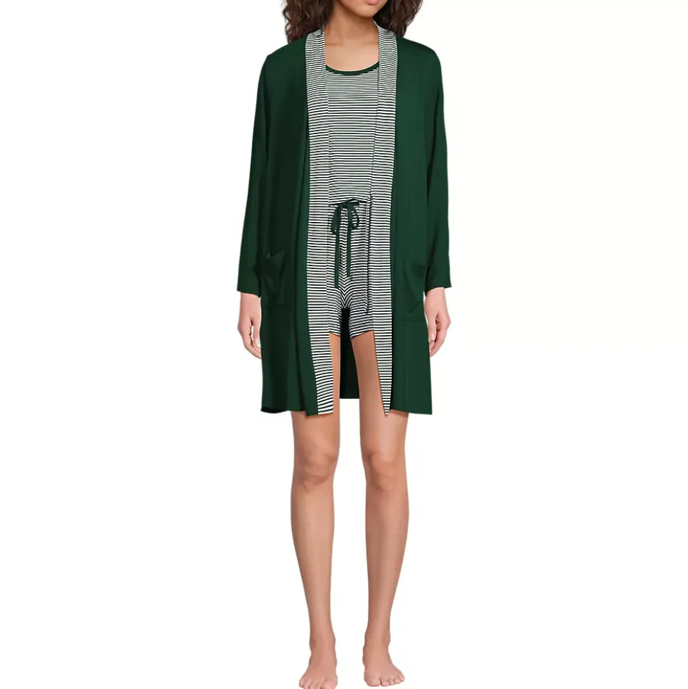 Women's Cooling 3 Piece Pajama Set - Robe Tank and Shorts