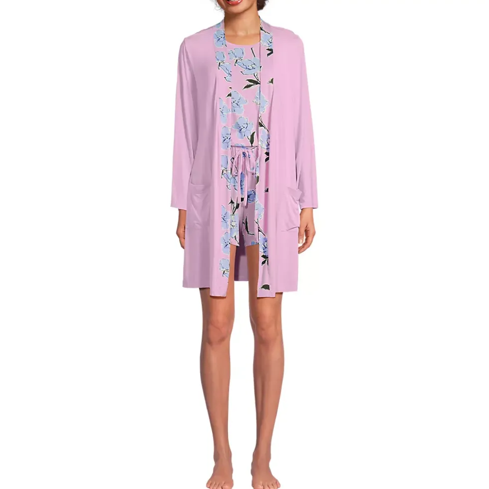 Women's Cooling 3 Piece Pajama Set - Robe Tank and Shorts