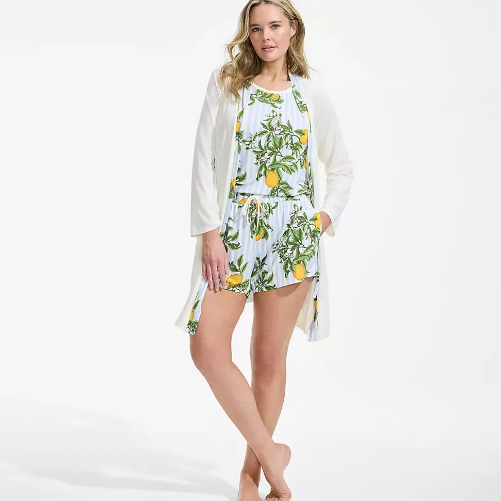 Women's Cooling 3 Piece Pajama Set - Robe Tank and Shorts