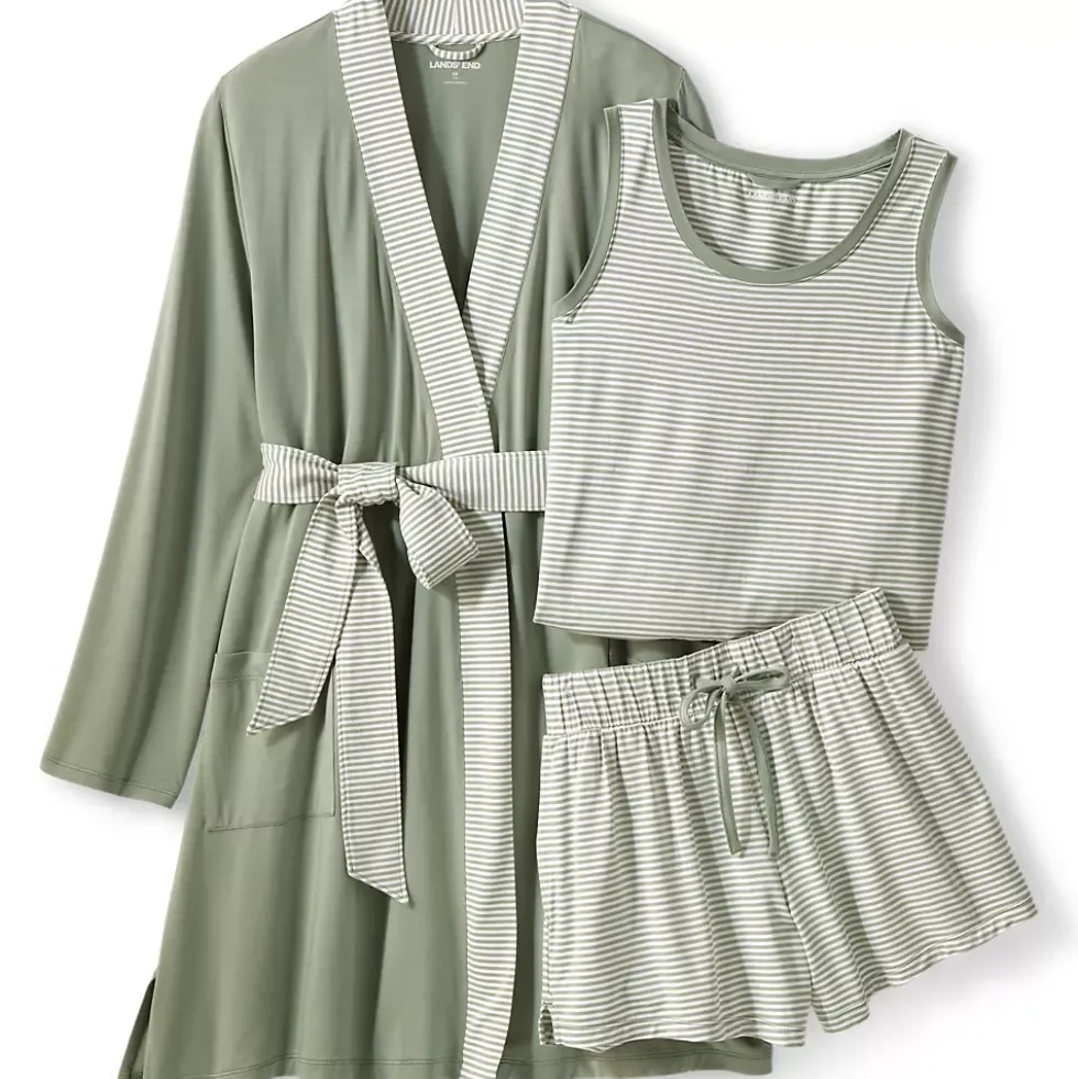 Women's Cooling 3 Piece Pajama Set - Robe Tank and Shorts