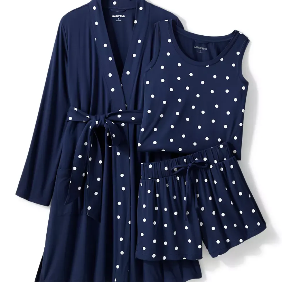 Women's Cooling 3 Piece Pajama Set - Robe Tank and Shorts