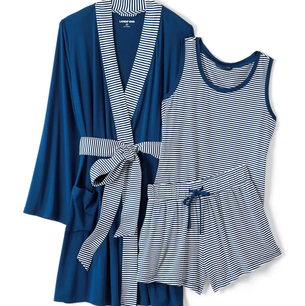 Women's Cooling 3 Piece Pajama Set - Robe Tank and Shorts
