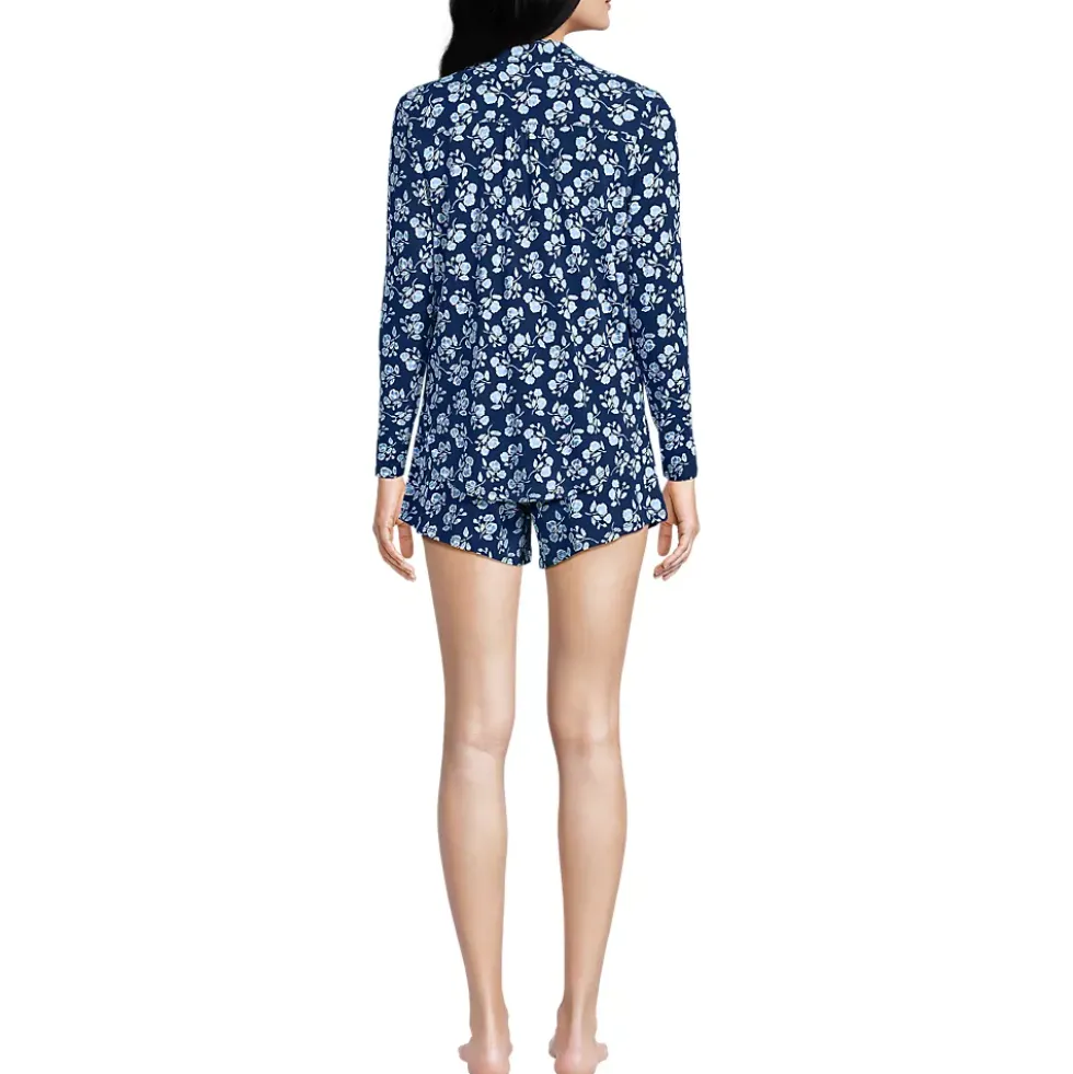 Women's Cooling 3 Piece Pajama Set - Long Sleeve Top Cami and Shorts