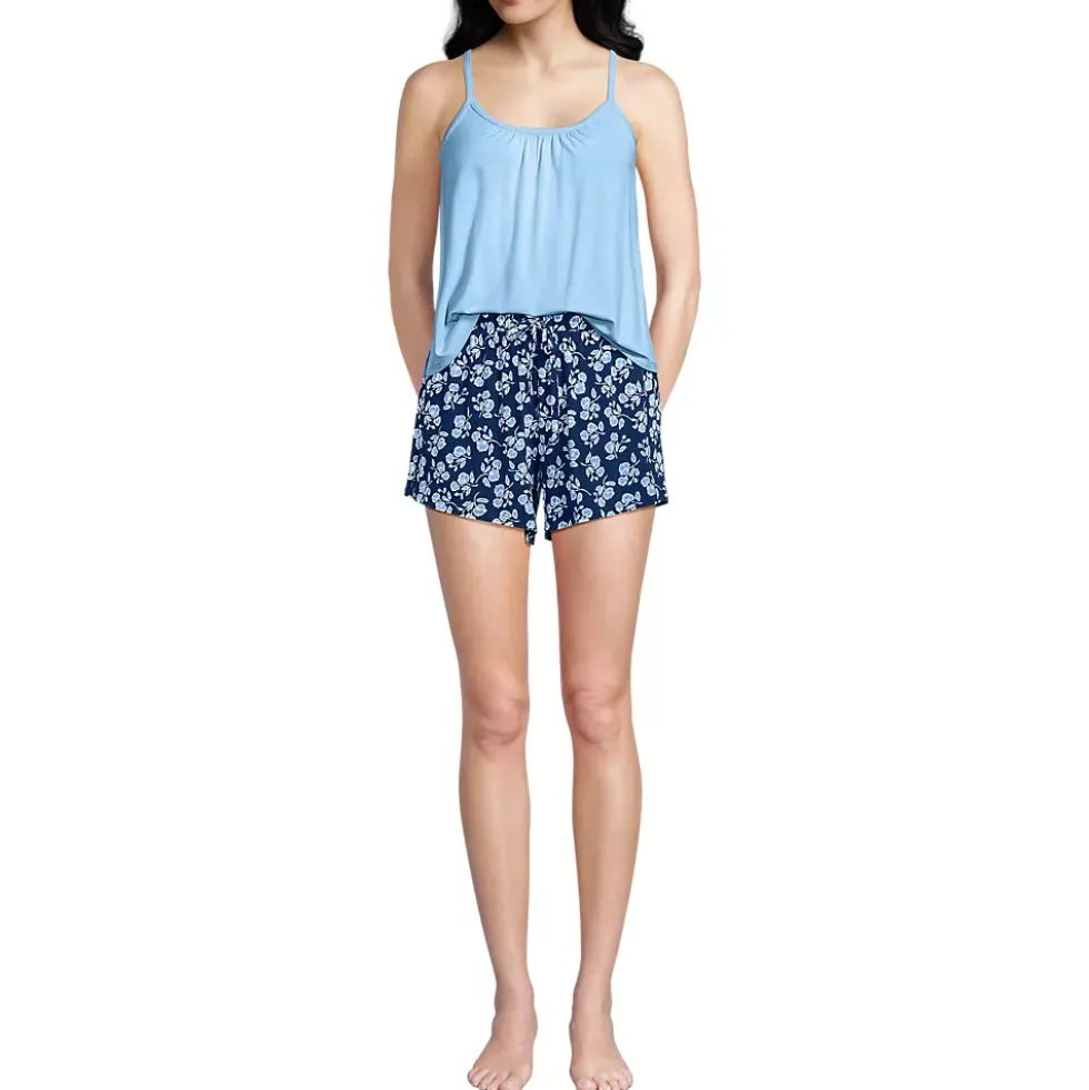 Women's Cooling 3 Piece Pajama Set - Long Sleeve Top Cami and Shorts
