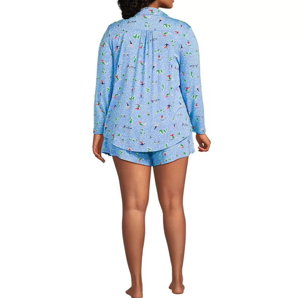Women's Cooling 3 Piece Pajama Set - Long Sleeve Top Cami and Shorts