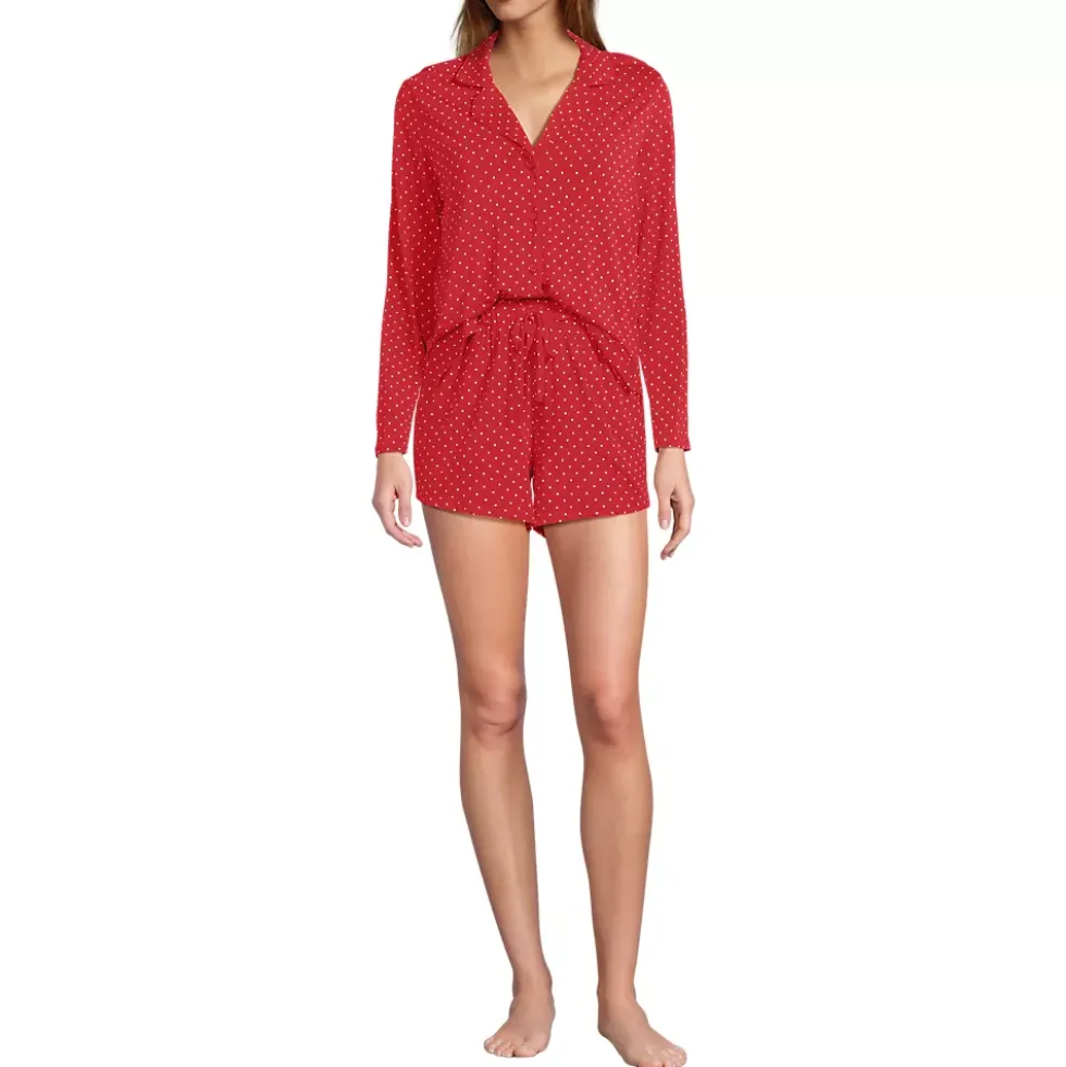 Women's Cooling 3 Piece Pajama Set - Long Sleeve Top Cami and Shorts
