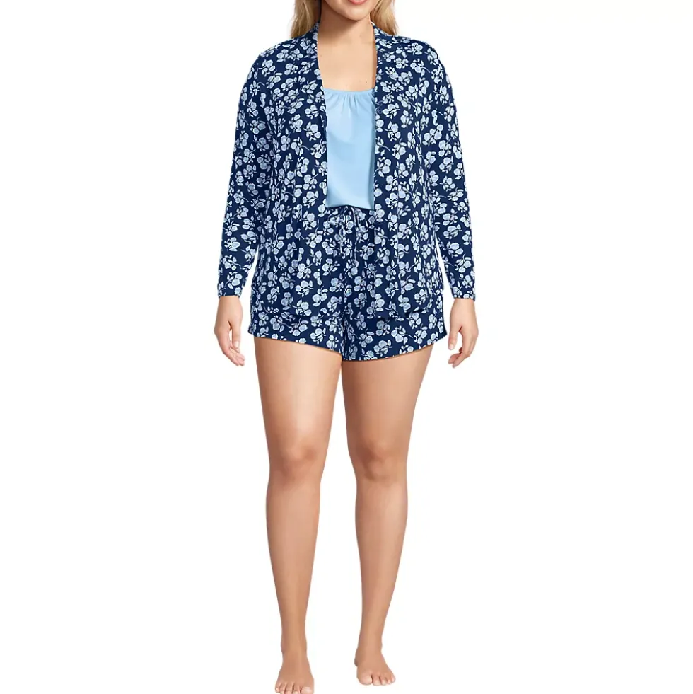 Women's Cooling 3 Piece Pajama Set - Long Sleeve Top Cami and Shorts