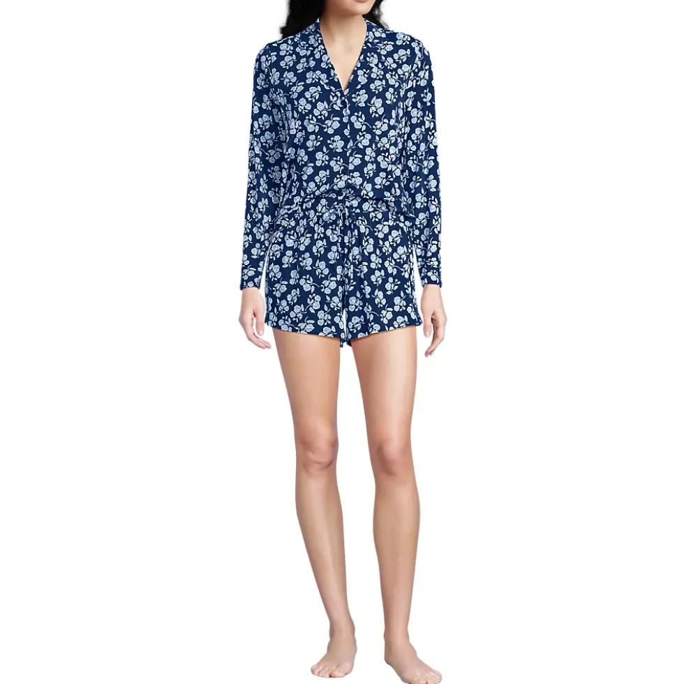 Women's Cooling 3 Piece Pajama Set - Long Sleeve Top Cami and Shorts