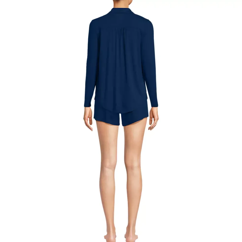 Women's Cooling 3 Piece Pajama Set - Long Sleeve Top Cami and Shorts