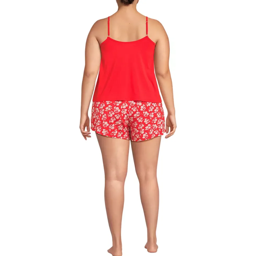 Women's Cooling 3 Piece Pajama Set - Long Sleeve Top Cami and Shorts