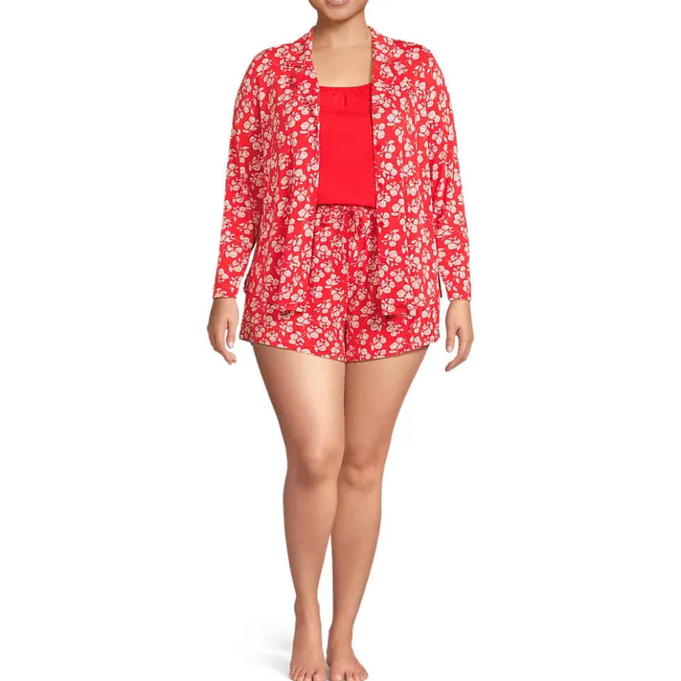 Women's Cooling 3 Piece Pajama Set - Long Sleeve Top Cami and Shorts