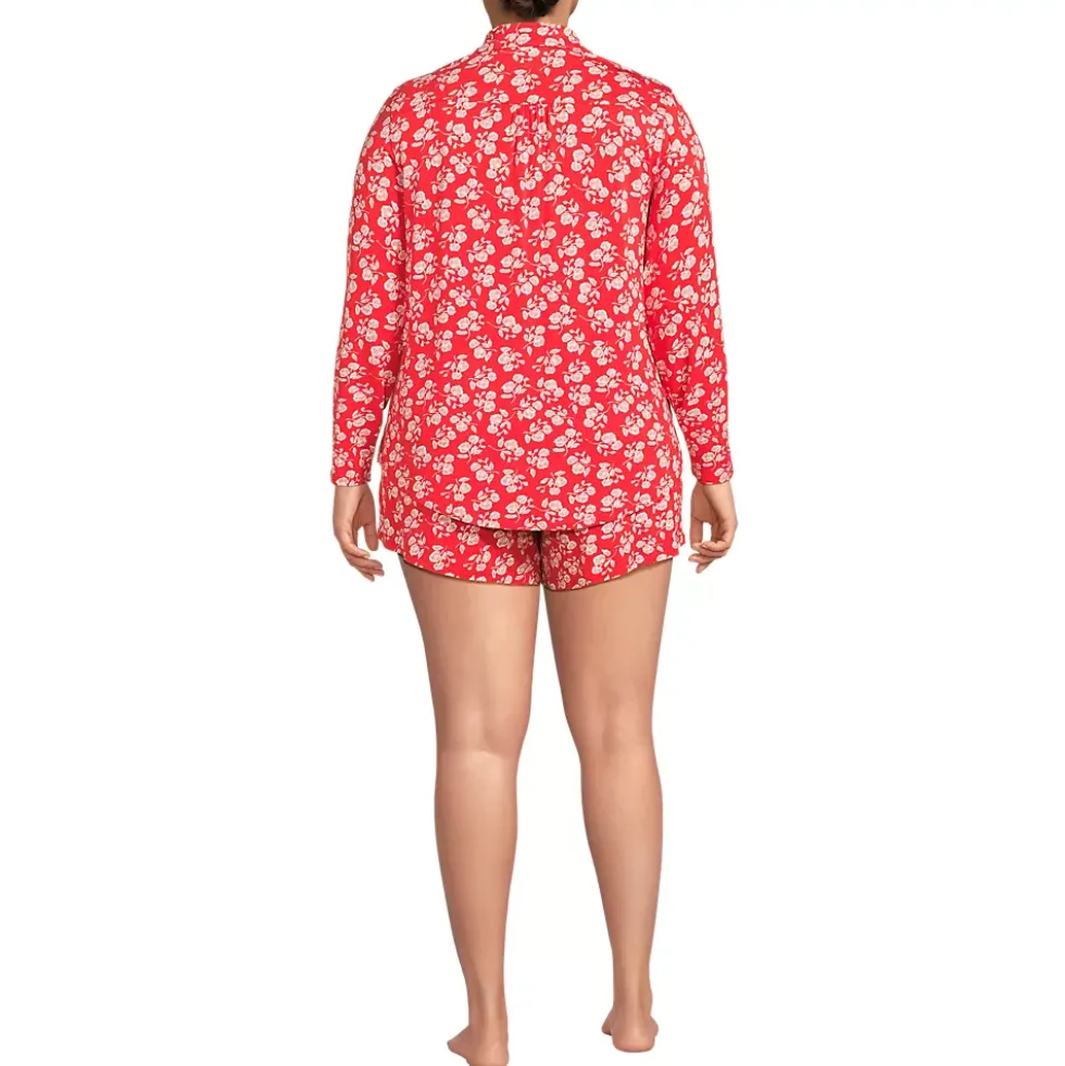 Women's Cooling 3 Piece Pajama Set - Long Sleeve Top Cami and Shorts