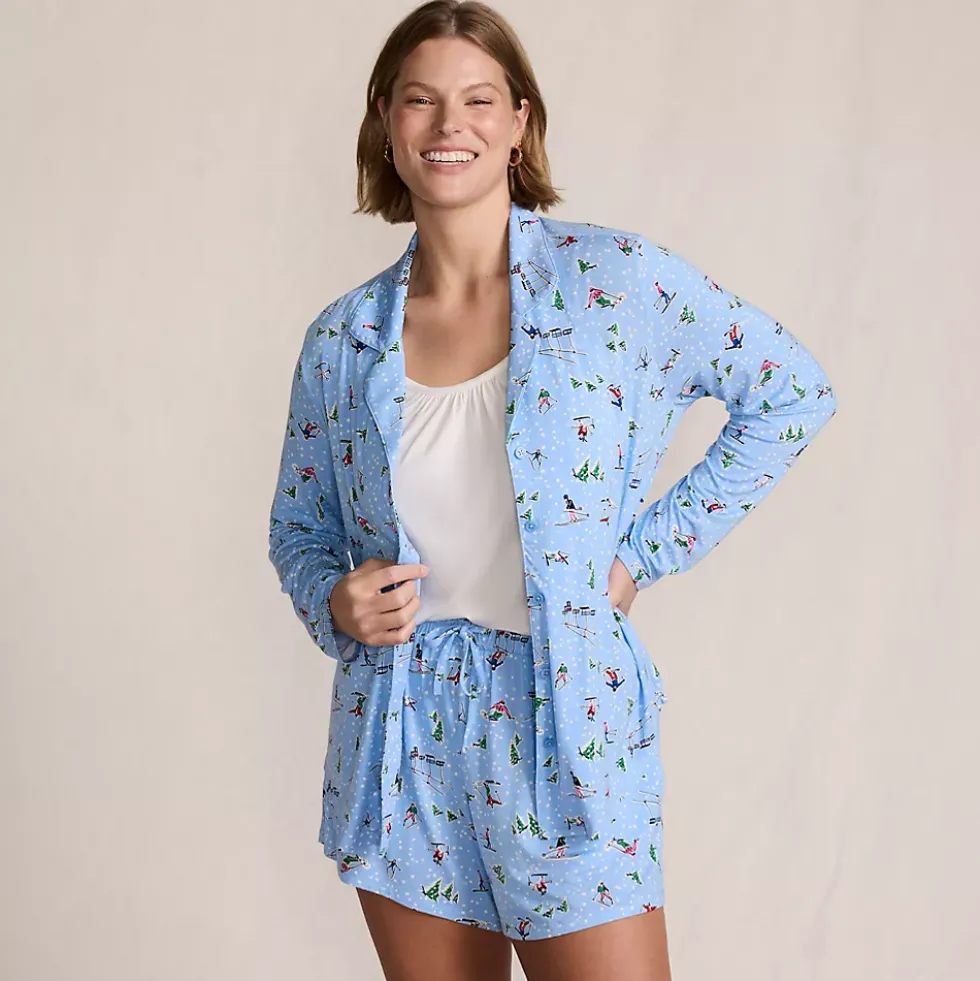 Women's Cooling 3 Piece Pajama Set - Long Sleeve Top Cami and Shorts