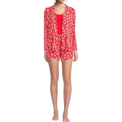 Women's Cooling 3 Piece Pajama Set - Long Sleeve Top Cami and Shorts