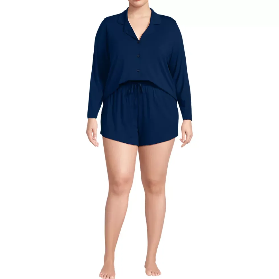 Women's Cooling 3 Piece Pajama Set - Long Sleeve Top Cami and Shorts