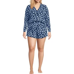 Women's Cooling 3 Piece Pajama Set - Long Sleeve Top Cami and Shorts