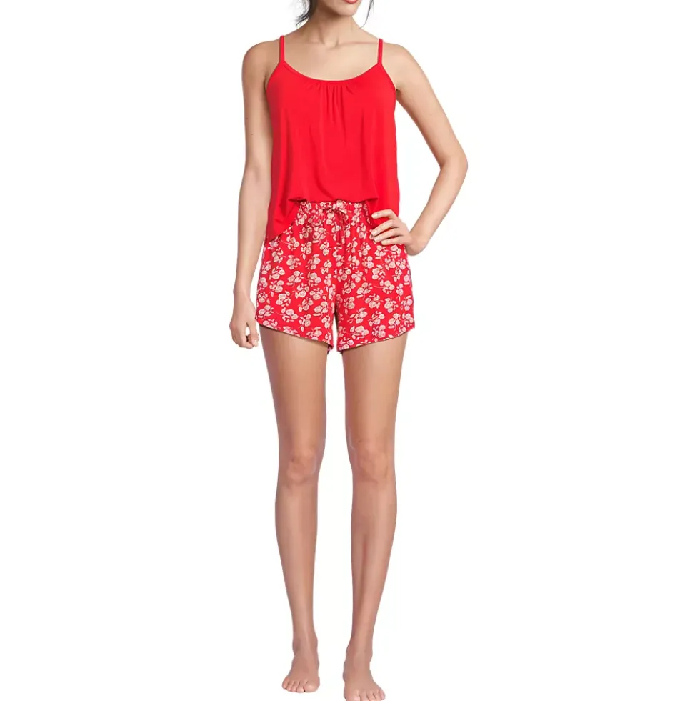 Women's Cooling 3 Piece Pajama Set - Long Sleeve Top Cami and Shorts