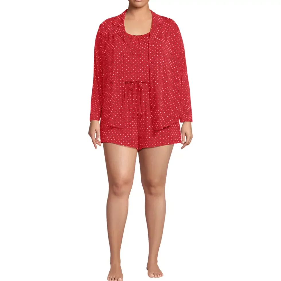 Women's Cooling 3 Piece Pajama Set - Long Sleeve Top Cami and Shorts