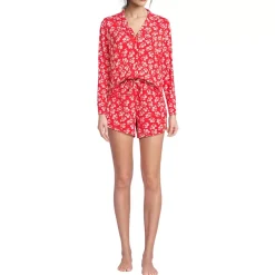 Women's Cooling 3 Piece Pajama Set - Long Sleeve Top Cami and Shorts