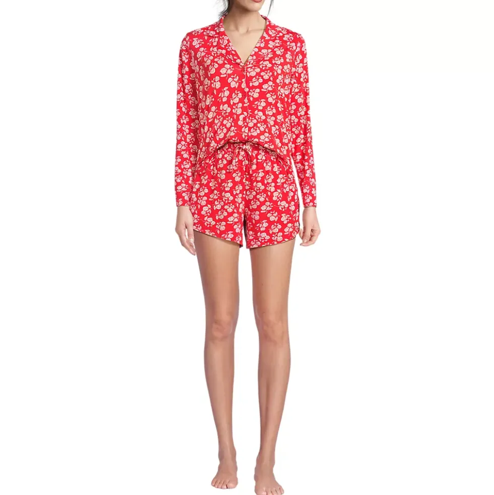 Women's Cooling 3 Piece Pajama Set - Long Sleeve Top Cami and Shorts