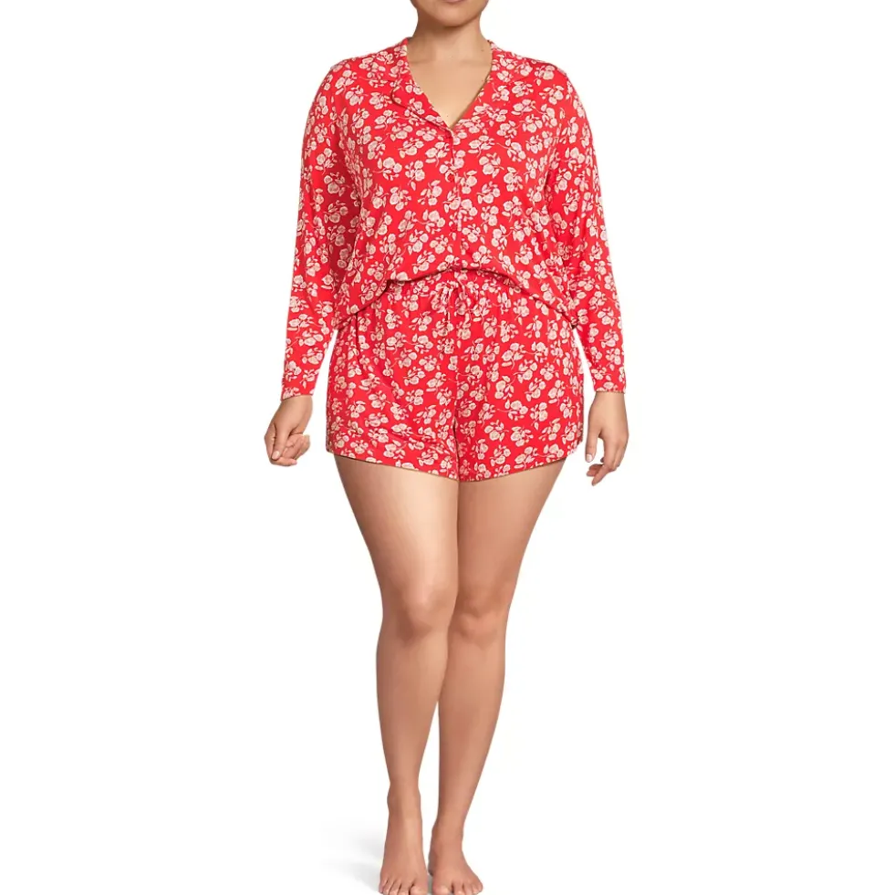 Women's Cooling 3 Piece Pajama Set - Long Sleeve Top Cami and Shorts