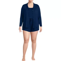 Women's Cooling 3 Piece Pajama Set - Long Sleeve Top Cami and Shorts