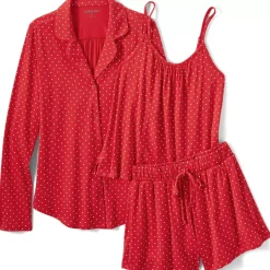 Women's Cooling 3 Piece Pajama Set - Long Sleeve Top Cami and Shorts