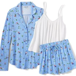 Women's Cooling 3 Piece Pajama Set - Long Sleeve Top Cami and Shorts