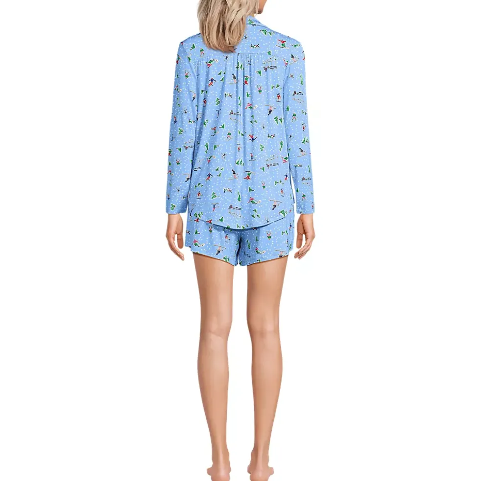 Women's Cooling 3 Piece Pajama Set - Long Sleeve Top Cami and Shorts