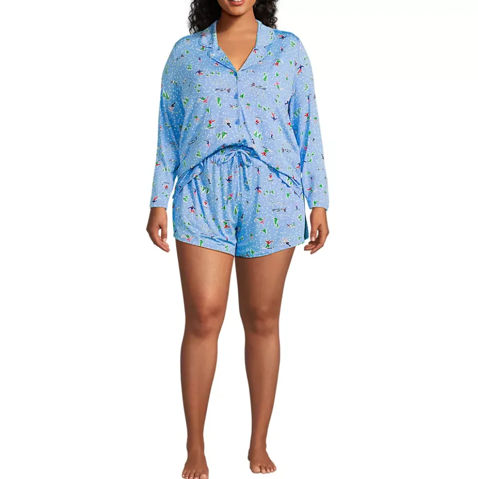 Women's Cooling 3 Piece Pajama Set - Long Sleeve Top Cami and Shorts