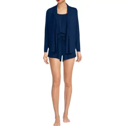 Women's Cooling 3 Piece Pajama Set - Long Sleeve Top Cami and Shorts