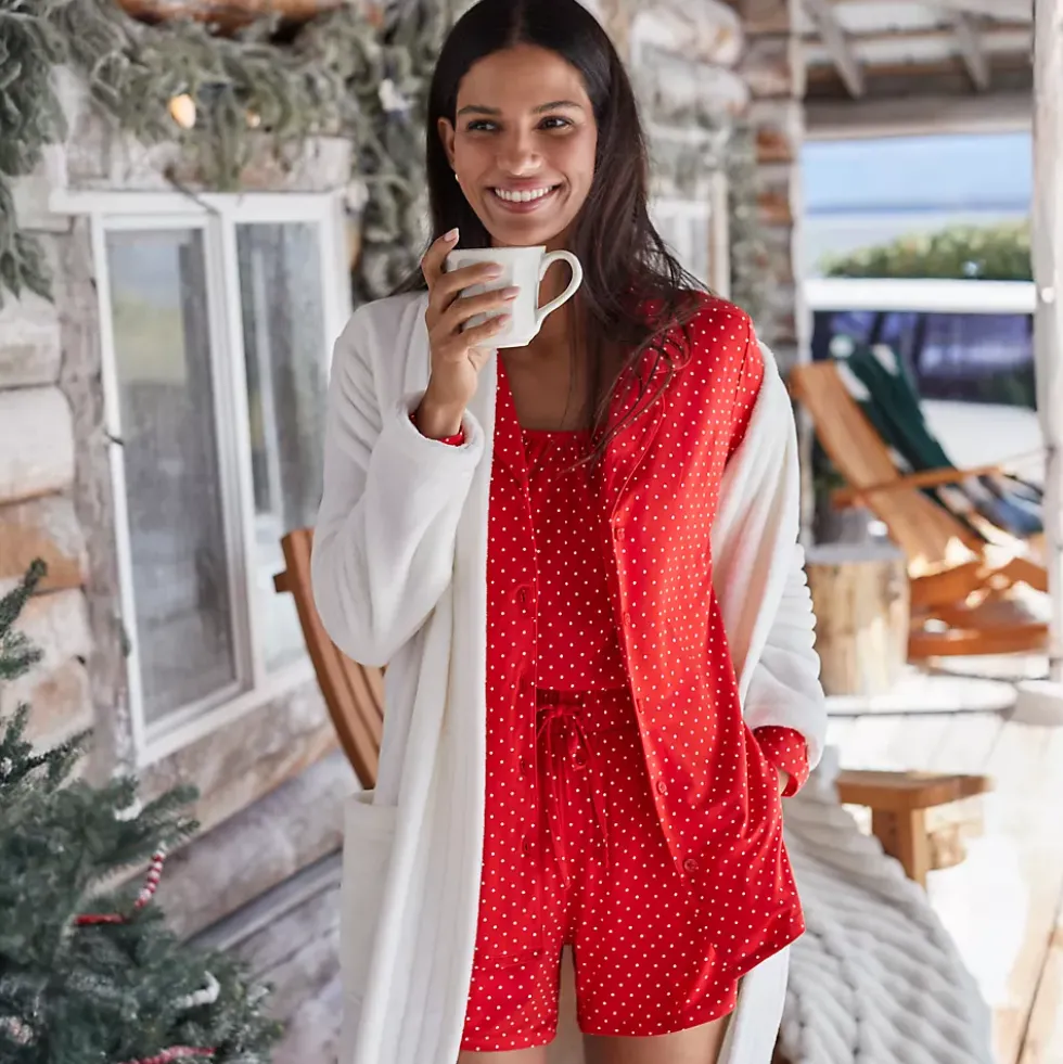 Women's Cooling 3 Piece Pajama Set - Long Sleeve Top Cami and Shorts