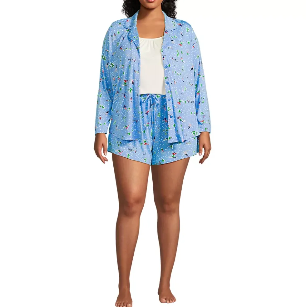 Women's Cooling 3 Piece Pajama Set - Long Sleeve Top Cami and Shorts