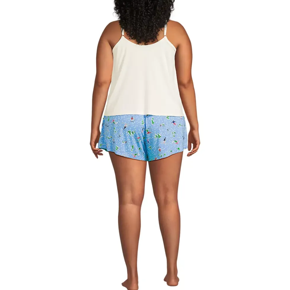 Women's Cooling 3 Piece Pajama Set - Long Sleeve Top Cami and Shorts