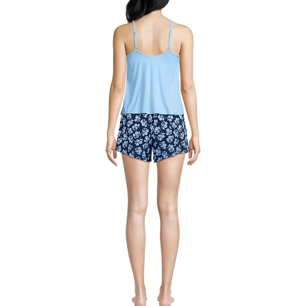 Women's Cooling 3 Piece Pajama Set - Long Sleeve Top Cami and Shorts
