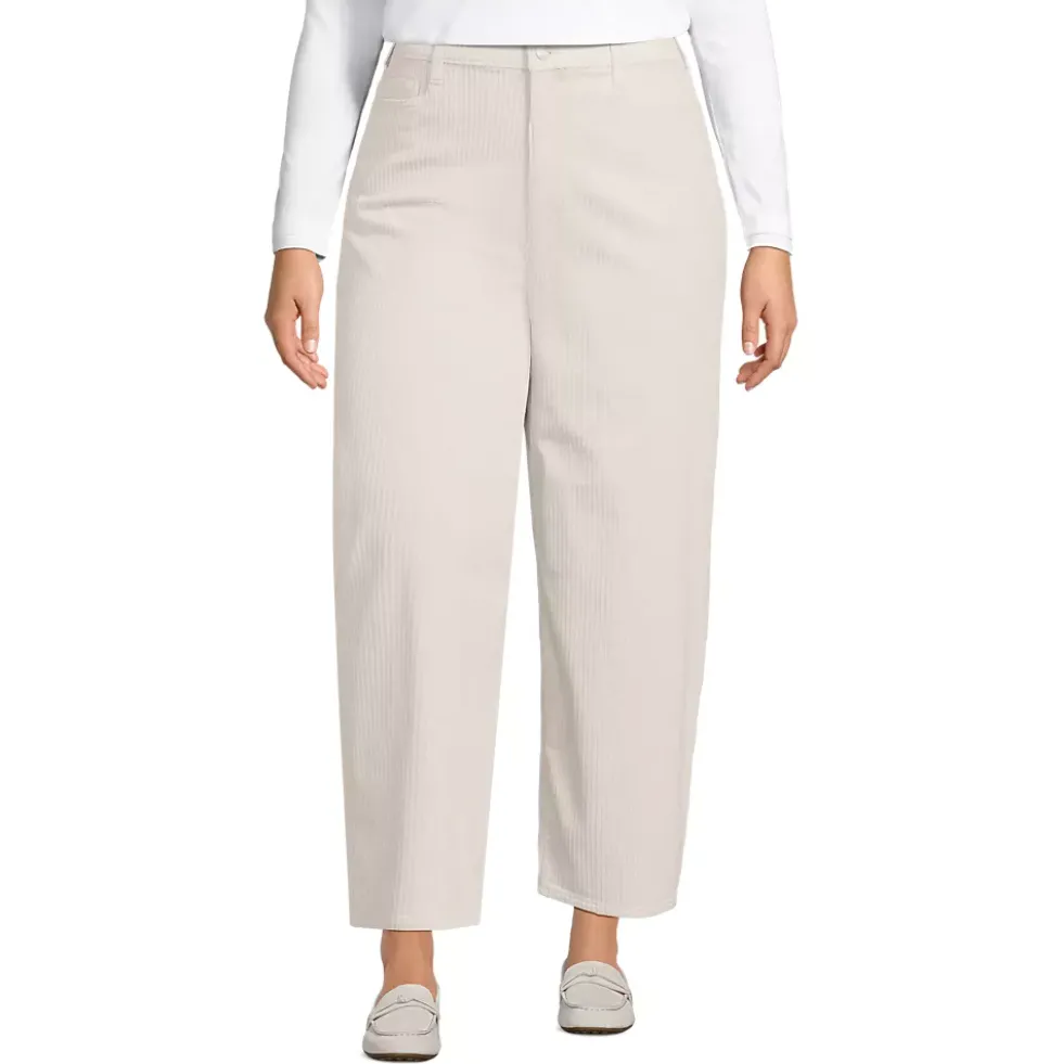 Women's Corduroy High Rise Barrel Leg Ankle Pants