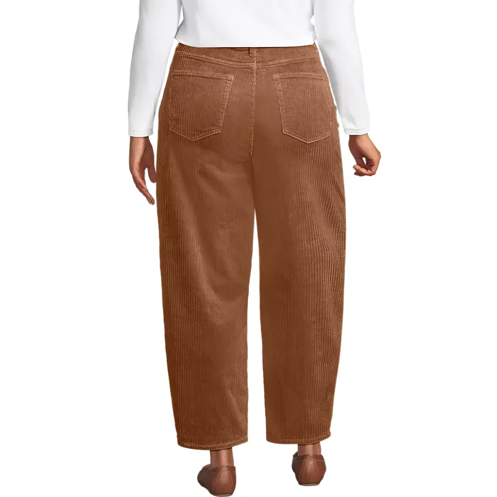 Women's Corduroy High Rise Barrel Leg Ankle Pants