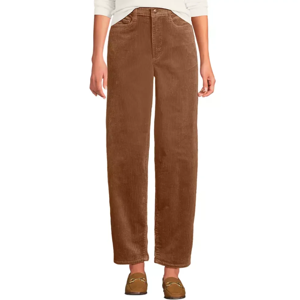 Women's Corduroy High Rise Barrel Leg Ankle Pants