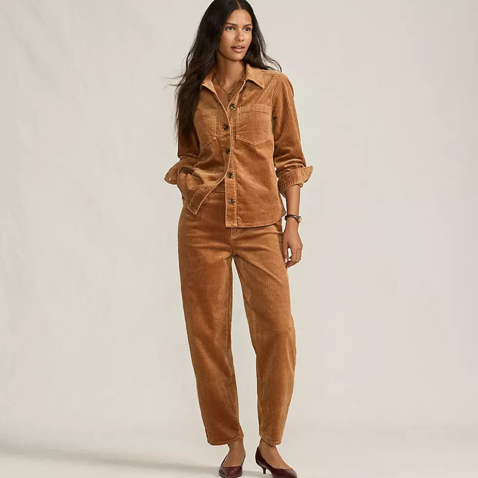 Women's Corduroy High Rise Barrel Leg Ankle Pants