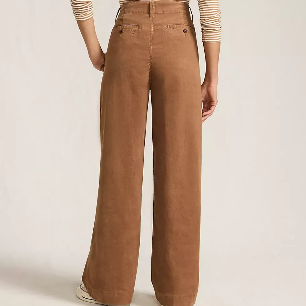 Women's Corduroy High Rise Wide Leg Top Stitch Trousers
