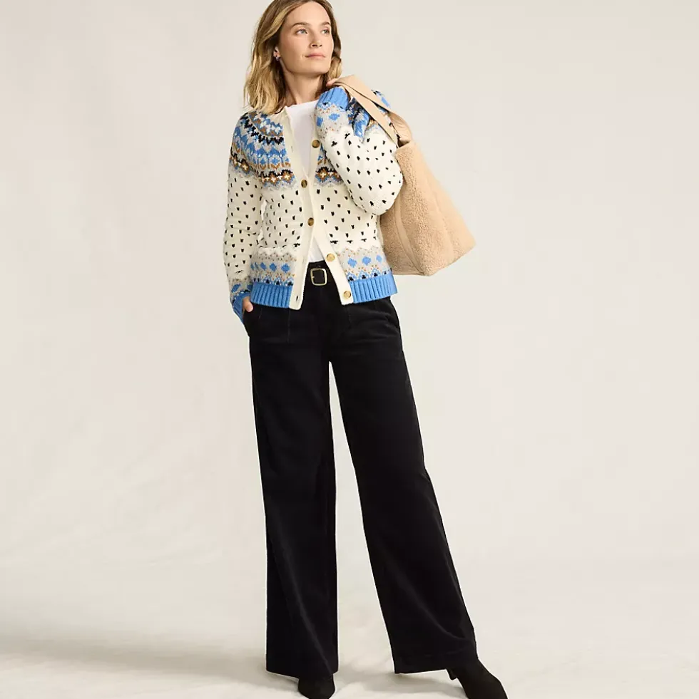Women's Corduroy High Rise Wide Leg Top Stitch Trousers