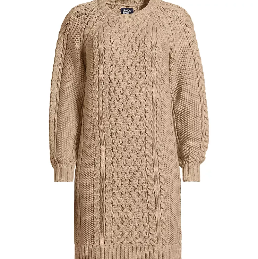 Women's Cotton Blend Cable Crew Neck Sweater Dress