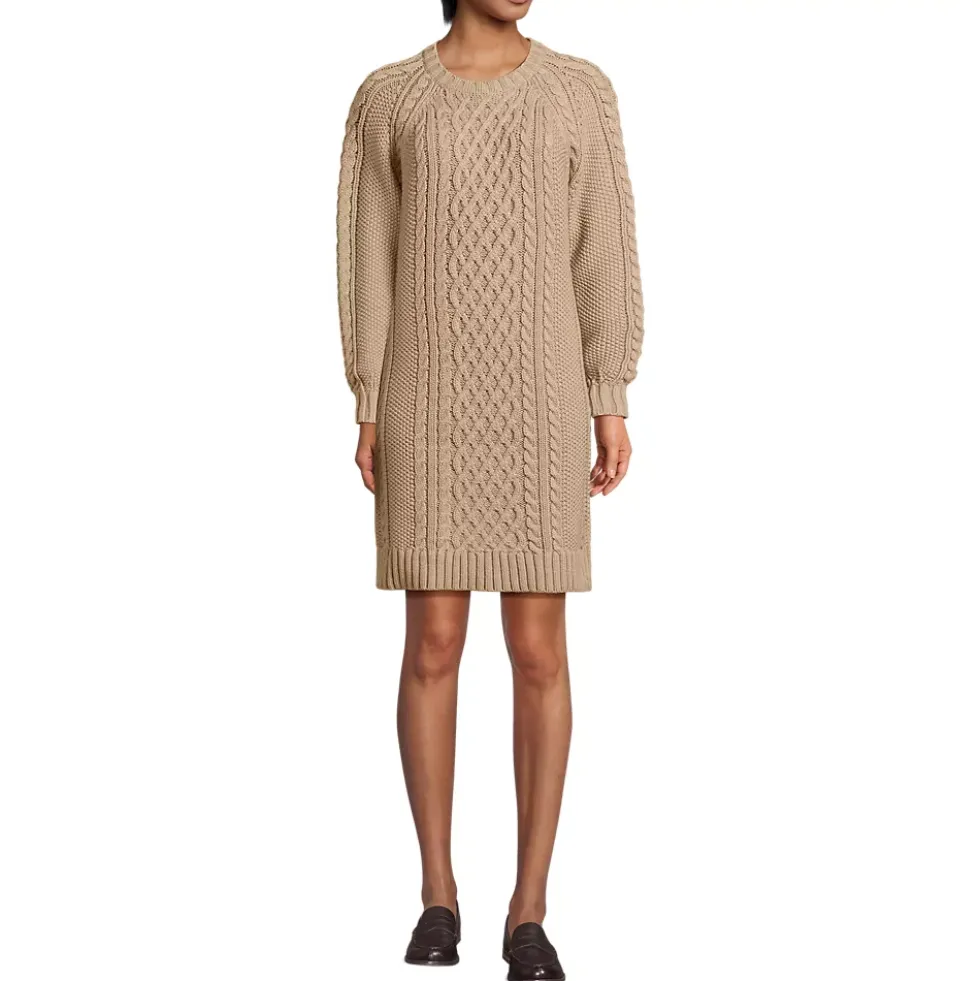 Women's Cotton Blend Cable Crew Neck Sweater Dress