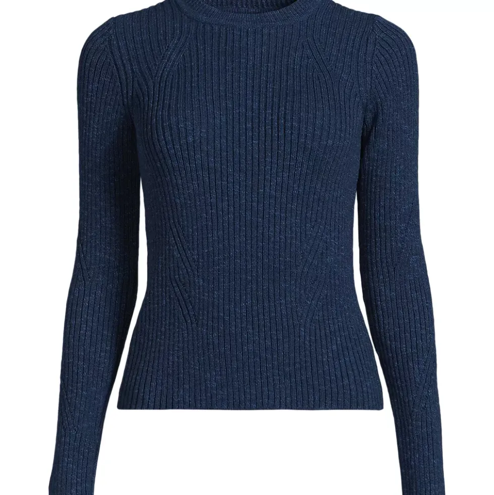 Women's Cotton Blend Marl Ribbed Crew Neck Sweater