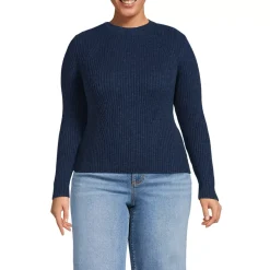 Women's Cotton Blend Marl Ribbed Crew Neck Sweater