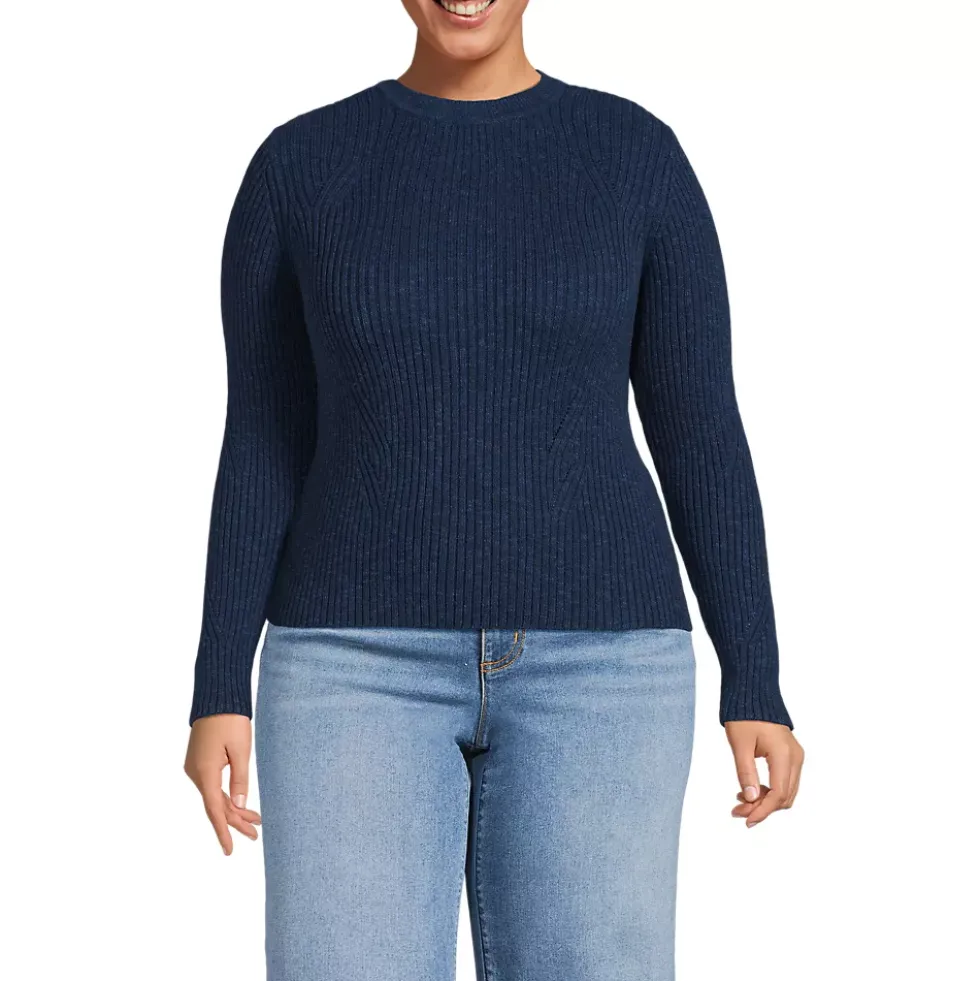 Women's Cotton Blend Marl Ribbed Crew Neck Sweater