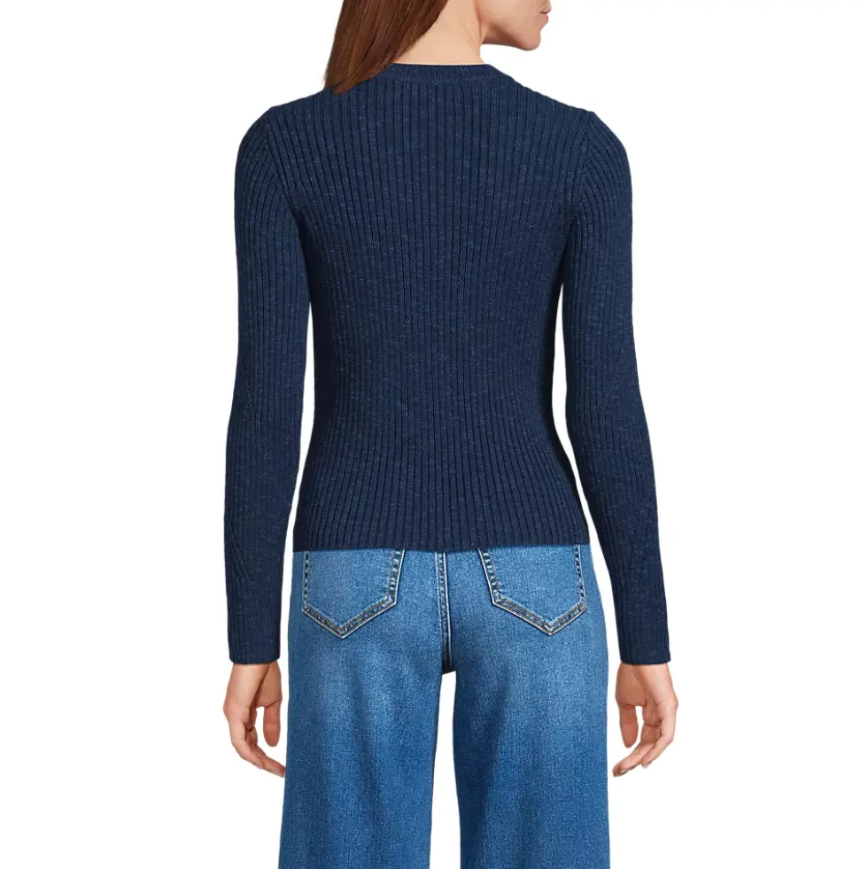 Women's Cotton Blend Marl Ribbed Crew Neck Sweater