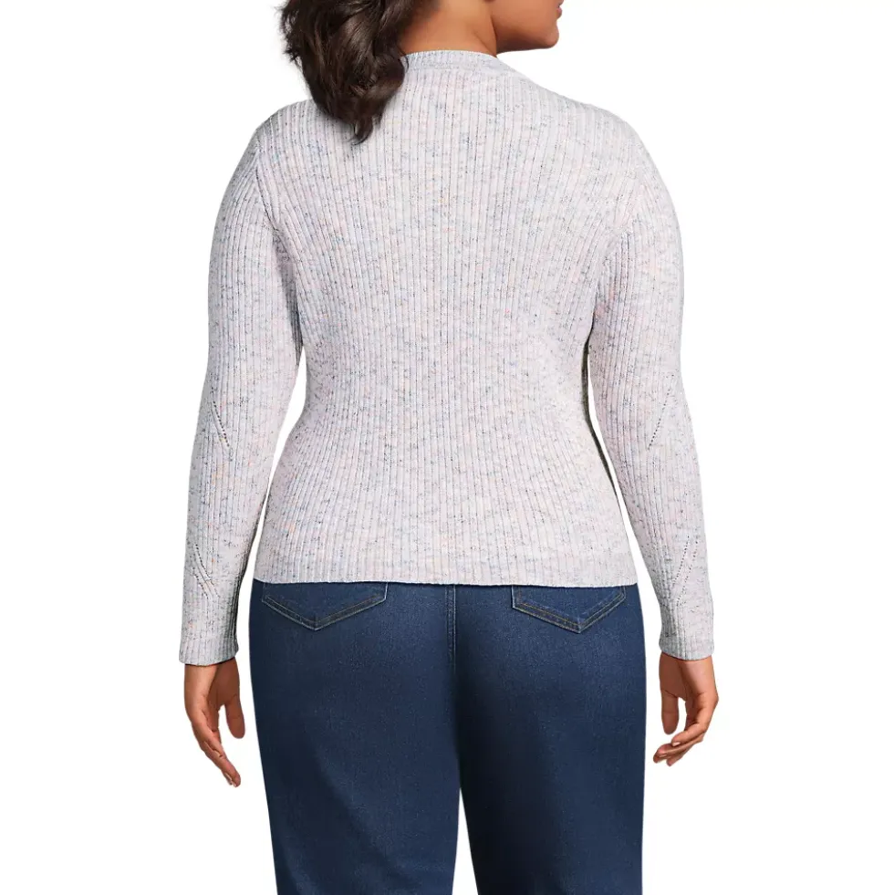 Women's Cotton Blend Marl Ribbed Crew Neck Sweater