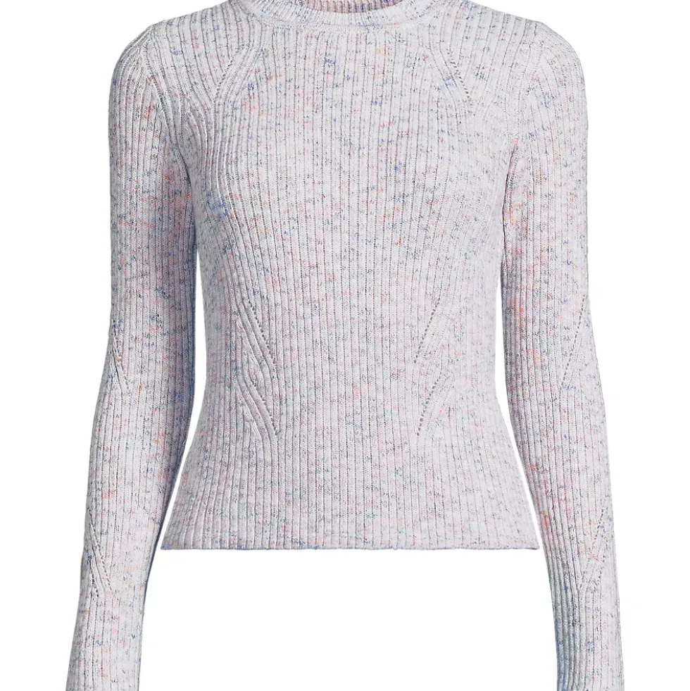 Women's Cotton Blend Marl Ribbed Crew Neck Sweater