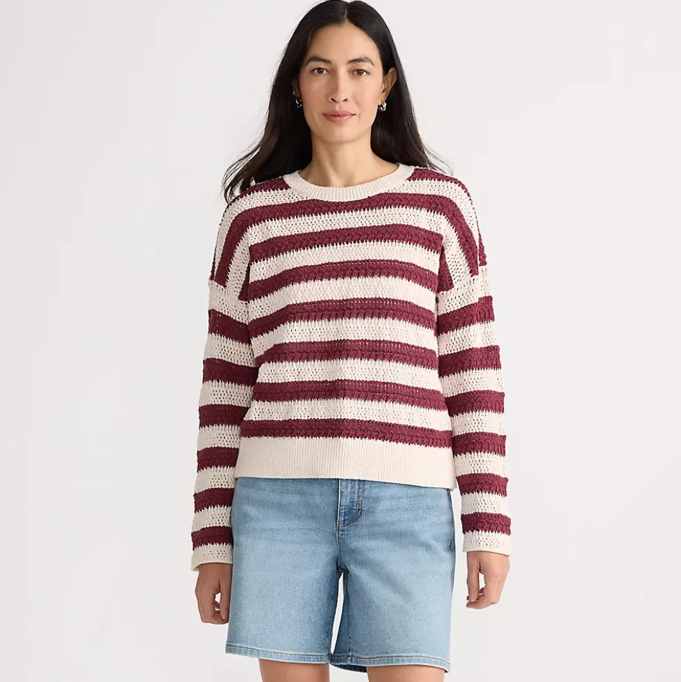 Women's Cotton Blend Pointelle Crew Neck Sweater